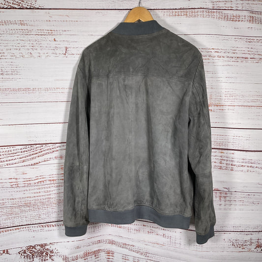 Ted Baker Grey Suede Full Zip Bomber Jacket - Size 6