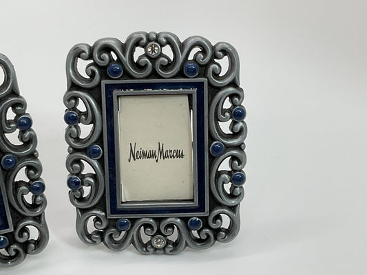 Set of 2 JAY STRONGWATER Silver Tone and Rhinestone Mini Picture- 2.25"