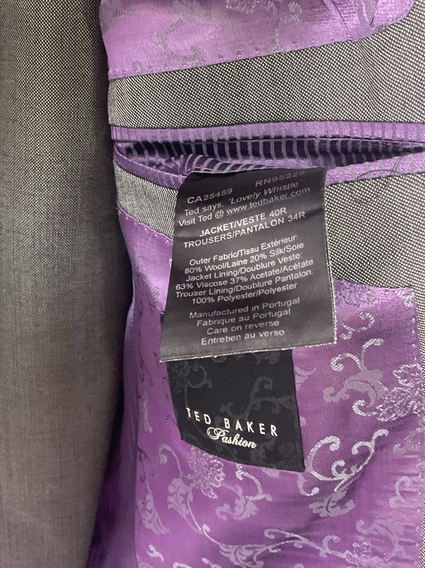 Ted Baker Gray One Button Suit - Size 40R/34R