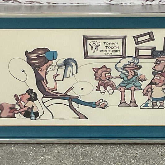 Pencil Signed A.E. London "The Dentist Office" Print- FRAMED 38.5" X 10"