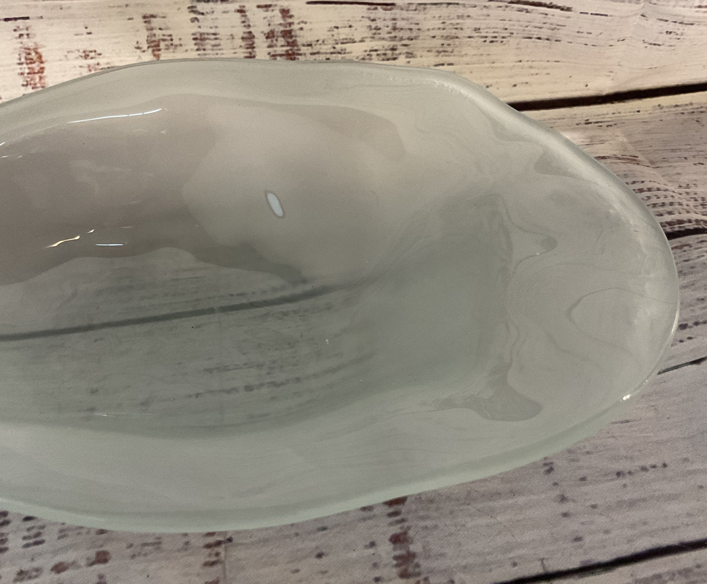 Annieglass Vintage Abalone Frosted Glass Trinket Bowl Aqua