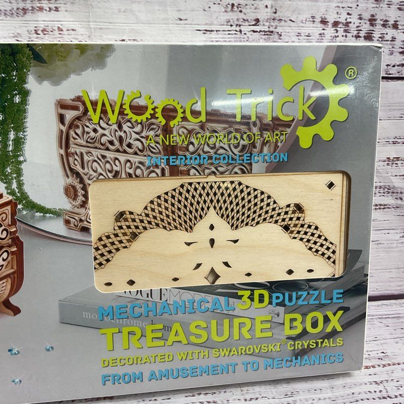 Wood Trick Mechanical 3d Puzzle Treasure Box W/ Swarovski Crystals