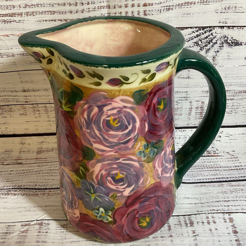 LESAL Ceramics Handcrafted Floral Pitcher- 8.5"