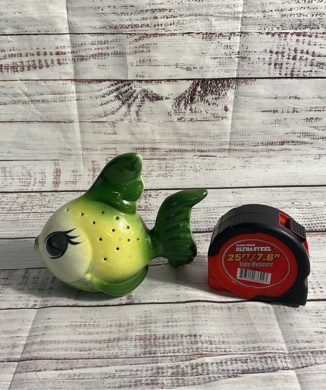 Vintage Ceramic Fish Pomander Air Freshener Figurine Glazed Green