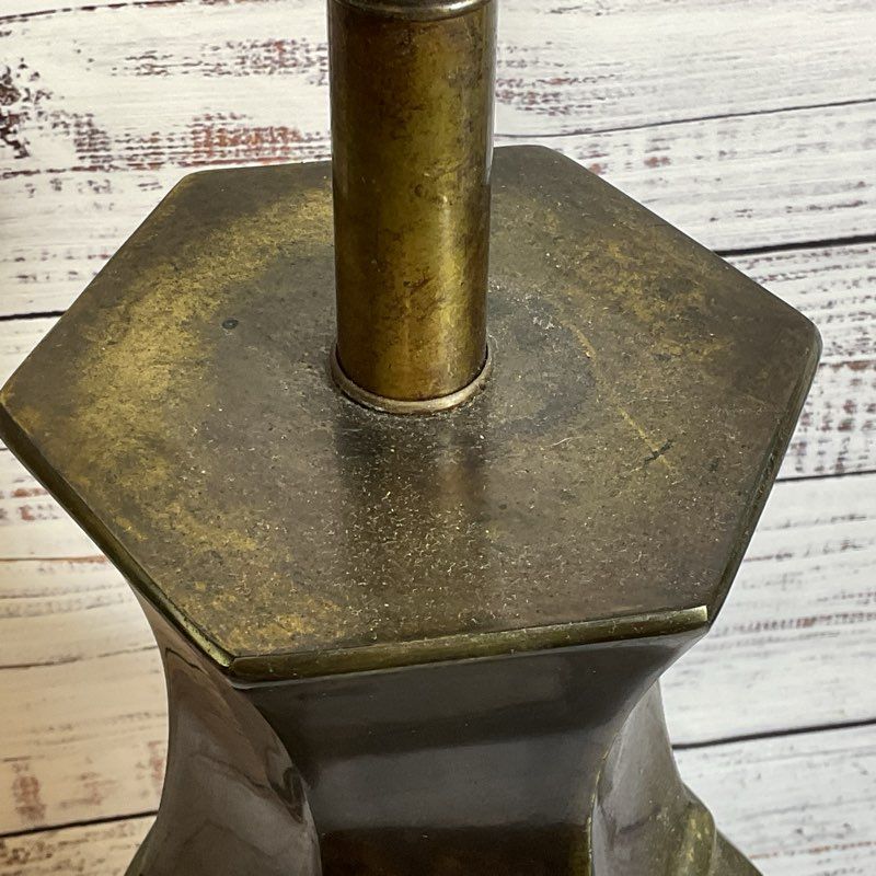 VTG. MCM FREDERICK COOPER Distressed Brass and Wood Base Lamp 23"- WORKS!!!!