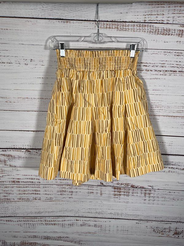 NWT Women's Buru Yellow Brown Smocked Mini Skirt Matchstick