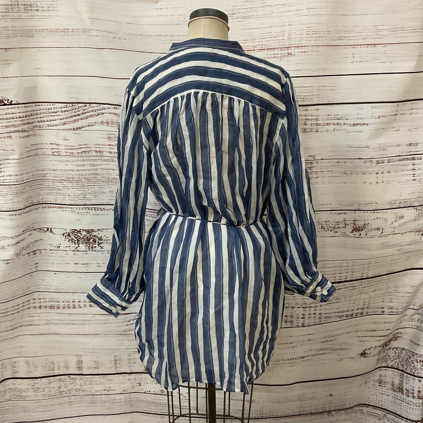 Banana Republic Blue White Stripe Ramie Waist Tie Shirt Dress - Size XL New