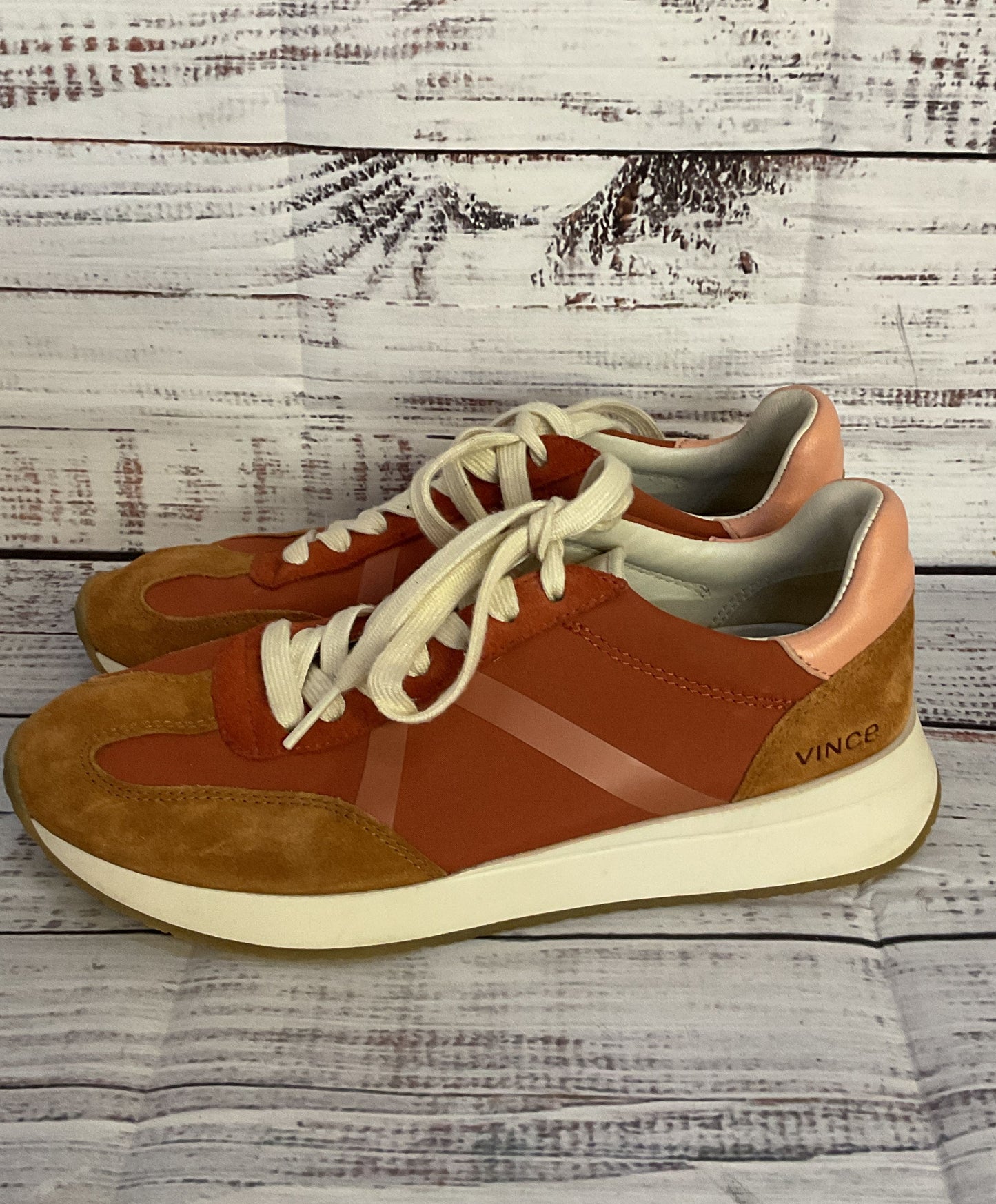 Vince Ohara Suede Trimmed Lace Up Sneakers Red 6.5