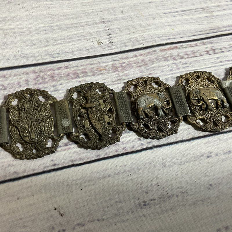 VTG./ANTIQUE Silver Tone Egyptian Linked Bracelet Silver - 6.25"