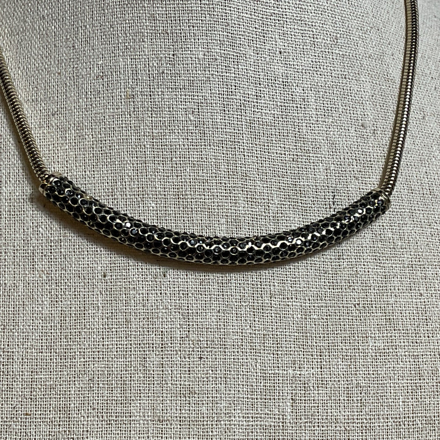 LAFAYETTE Silver Tone & Rhinestone Bar Pendant Necklace (MISSING 2 STONES)