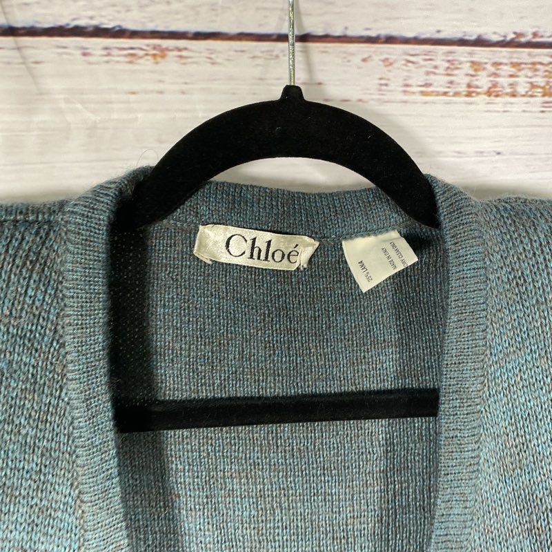 Chloe Blue Speckled Knit Wool Blend Wrap Shoulder Pad Cardigan Read Description