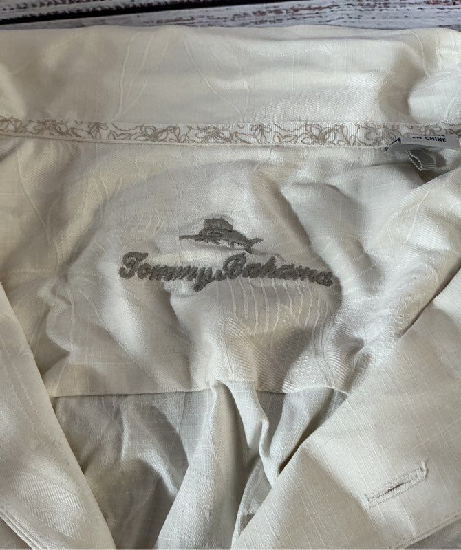 Men's Tommy Bahama Off White Silk Short Sleeve Shirt Size L