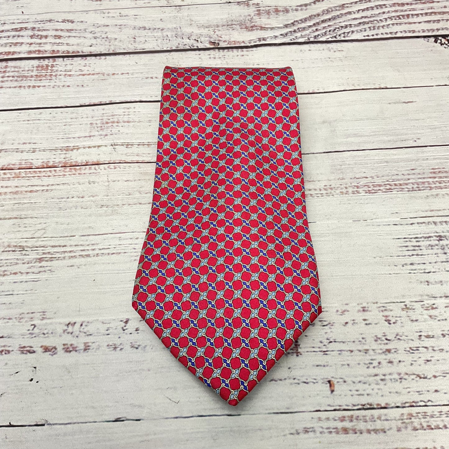 Brooks Brothers Red Blue Print Design 100% Silk Neck Tie 57"L 4"W