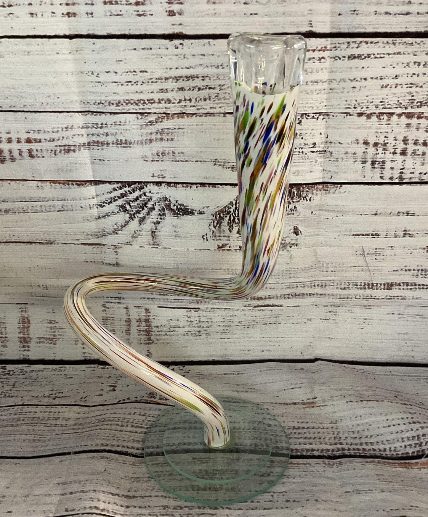 Michael Hudson Confetti Hand Blown Twisted Set of 2 Candlesticks Multicolor