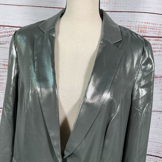 Maeve Anthropologie Zada Metallic Silver Gunmetal Green Blazer Jacket - Size 10