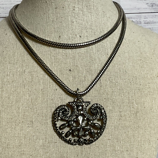 VTG. JAY STRONGWATER Silver Tone Chunky Pendant with Thick Snake Chain Necklace