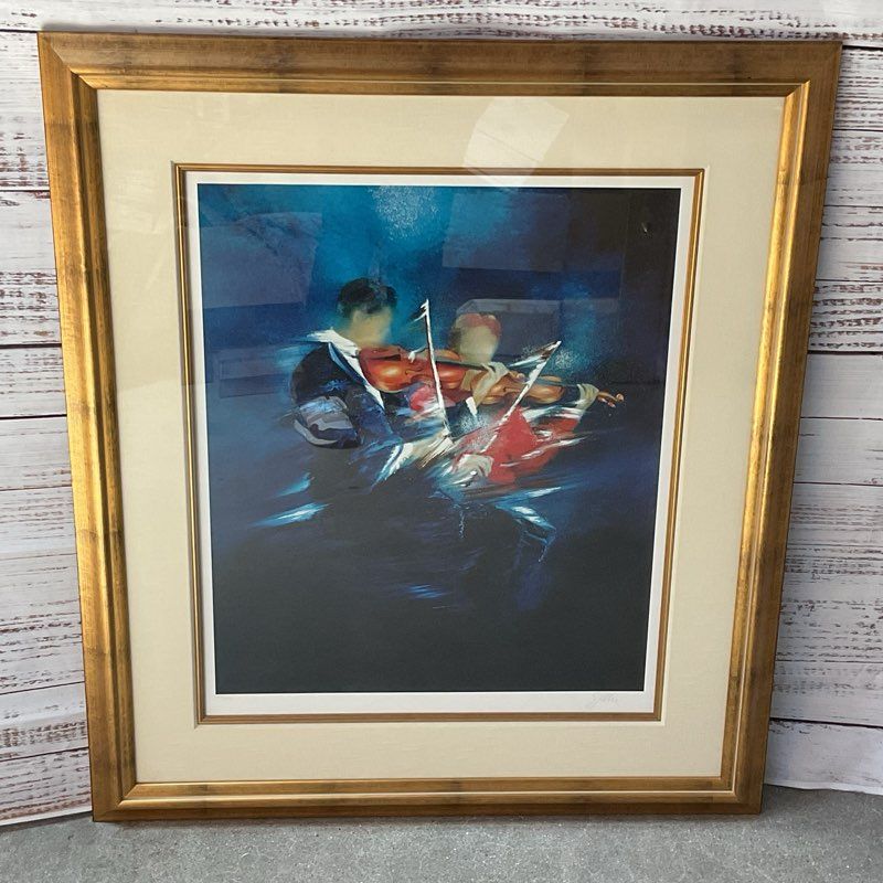 Pencil Signed VICTOR SPAHN "Violin Duo Concert" Serigraph- FRAMED 32.75" X 37.5"