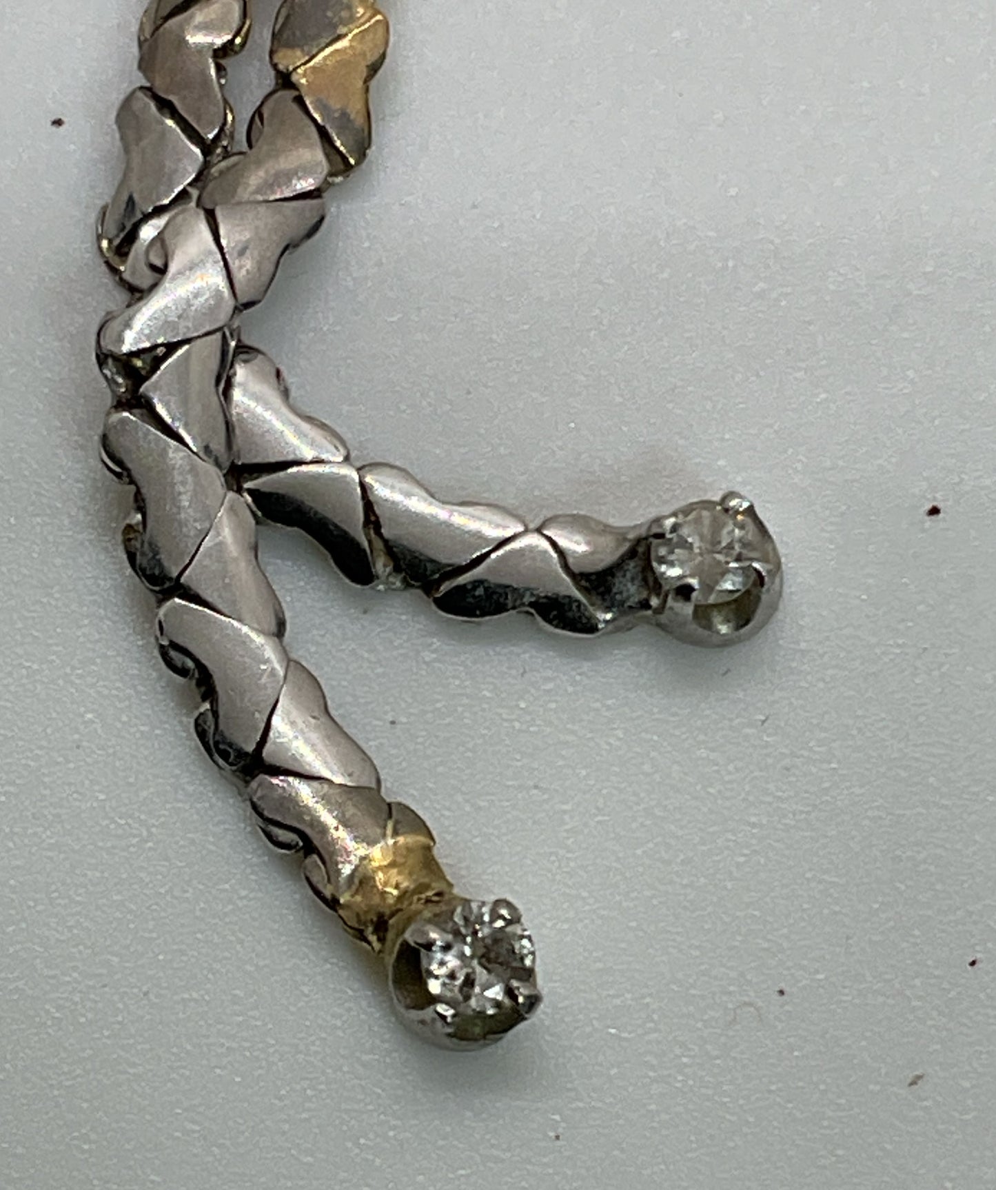 14K White Gold & Diamond Y Drop Heart Linked Chain 15.25" Necklace- 8.64g