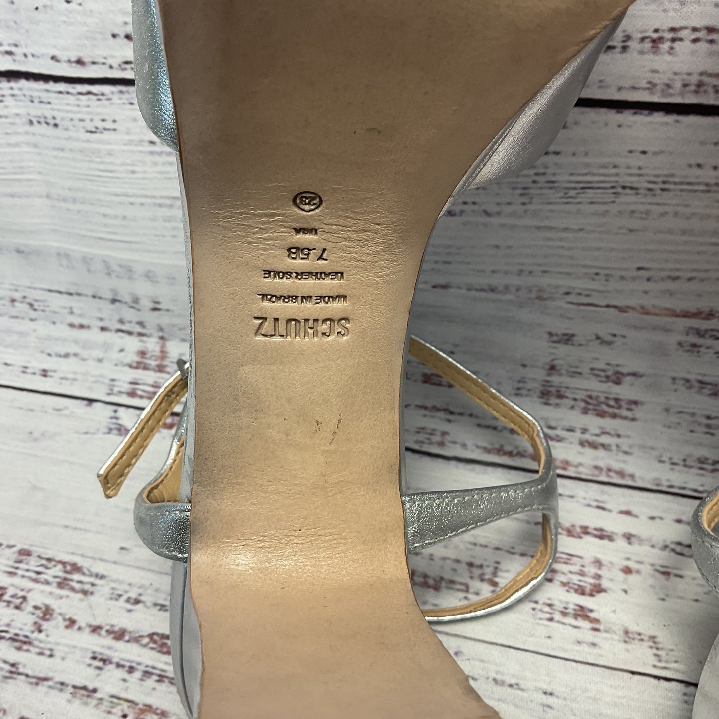 Schultz Keefa Silver Platform Heel Ankle Buckle Women Size 7.5