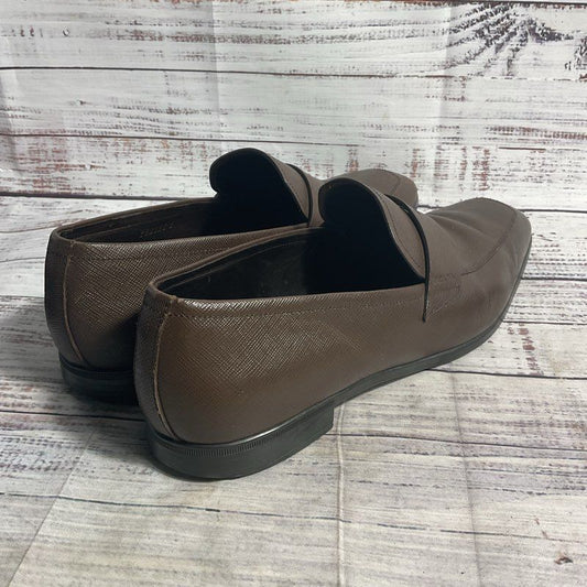 Prada Saffiano Brown Crossgrain Leather Penny Loafer Dress Shoe Men 8
