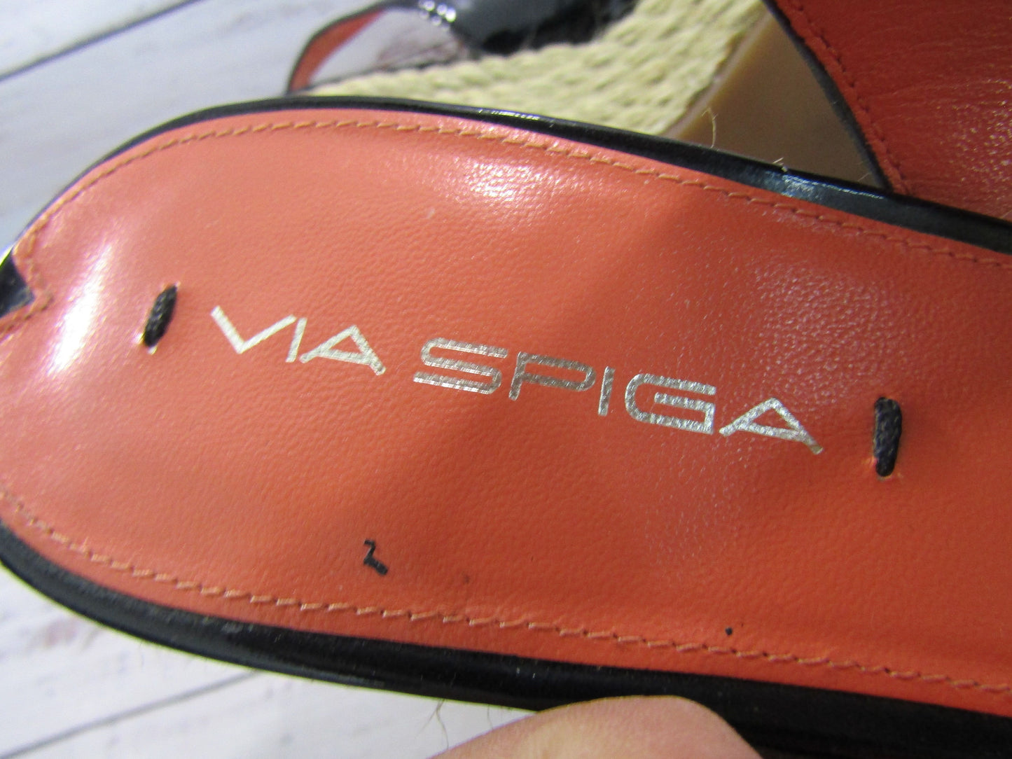 Via Spiga Mahala Women's Black Leather Espadrille Wedge Sandals Size 8