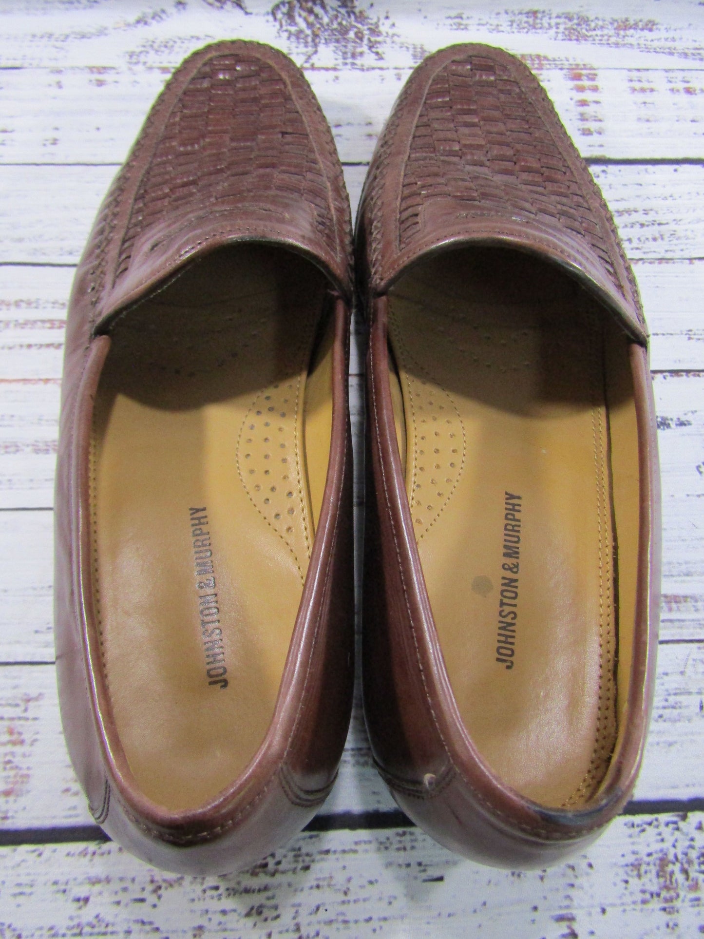 Johnston & Murphy Men's Brown Leather Woven Loafers Size 10.5