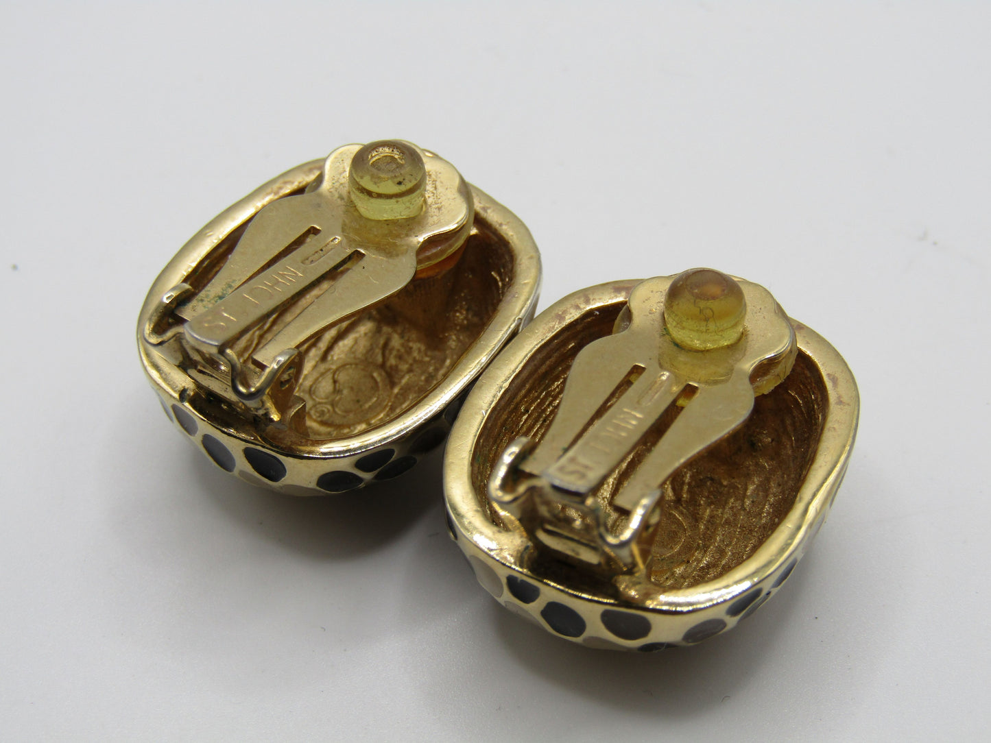 St. John Gold Plated Enamel Snake Print Clip-On Stud Earrings