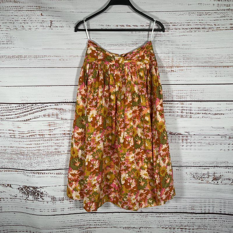 Zimmermann Warm Tone Khaki Floral Twist Waist Midi Skirt - Size P