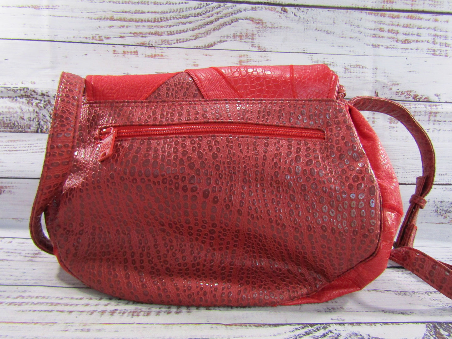 Vintage 1980's NAS Women's Red Leather Multi Print Shoulder Bag