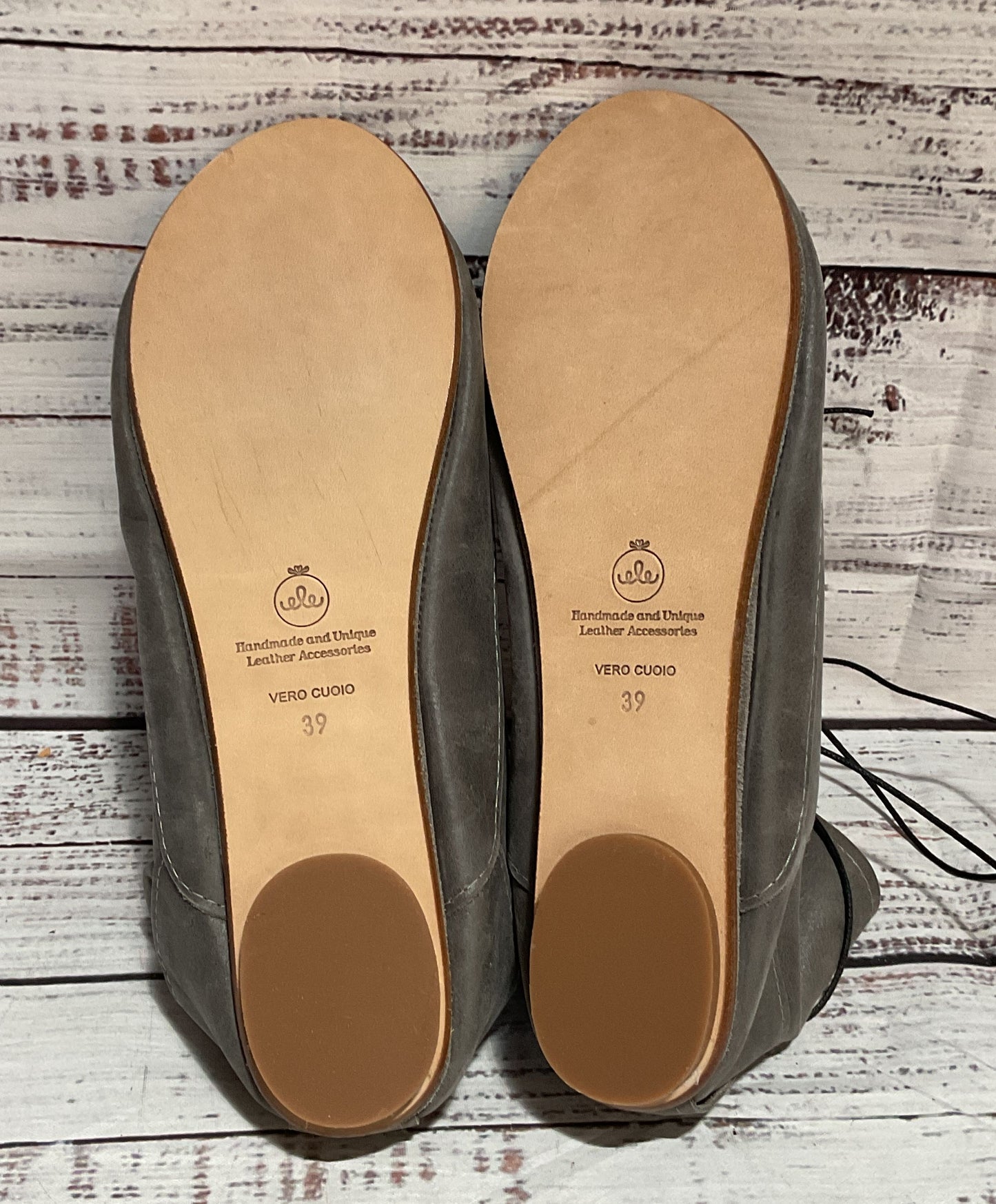 Ele Handmade Leather Ankle Length Flats Gray 8.5