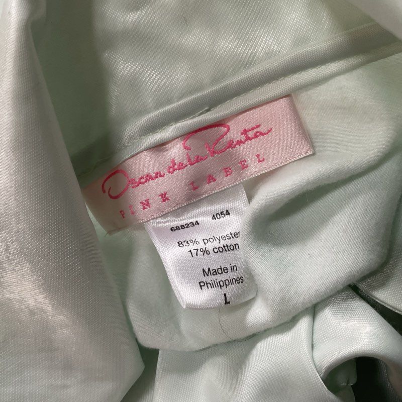 VTG. OSCAR DE LA RENTA Women's Mint Green Satin Embroidered Nightgown- SZ L