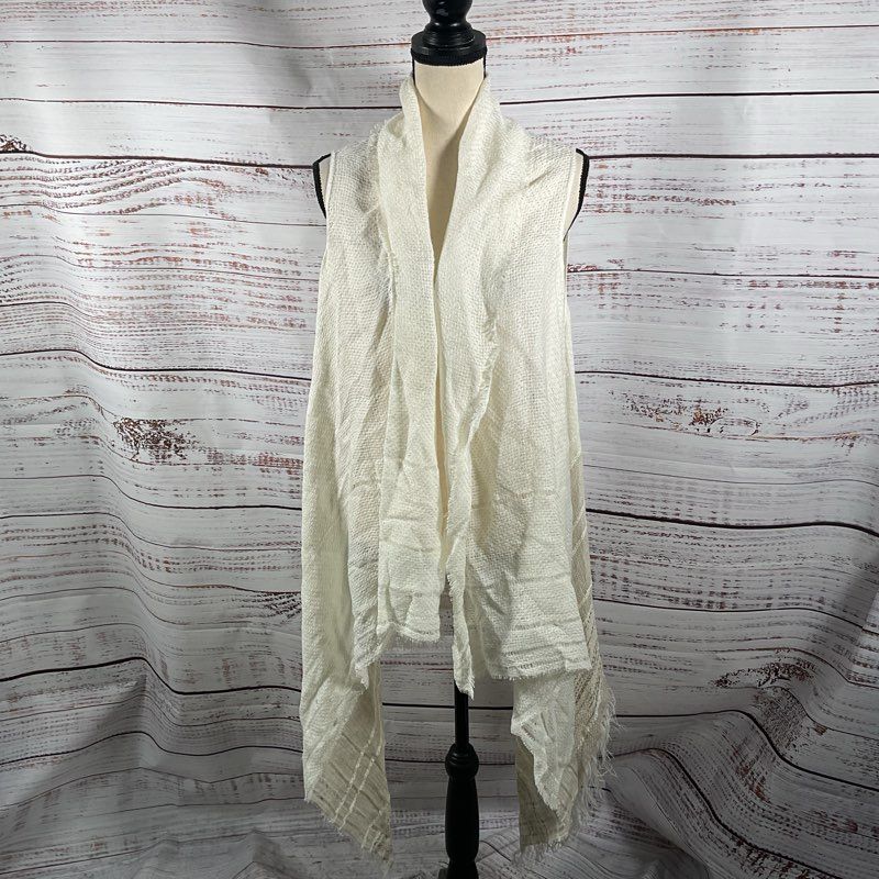 Rag & Bone Kara Playa Fringe Knit Linen Blend Long White Hippie Boho Vest OS