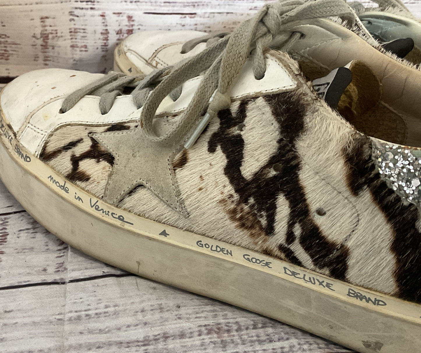 Golden Goose Hi Star Private Edition Leopard Print Calf Hair Sneakers Multi 7.5