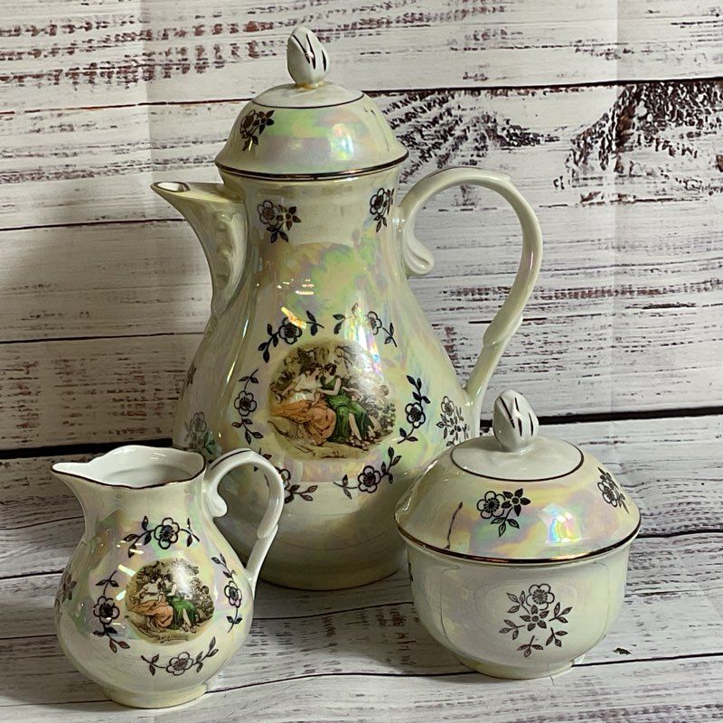 VTG. KAHLA Madonna Iridescent Tea Set (Teapot, Creamer, Sugar Bowl)