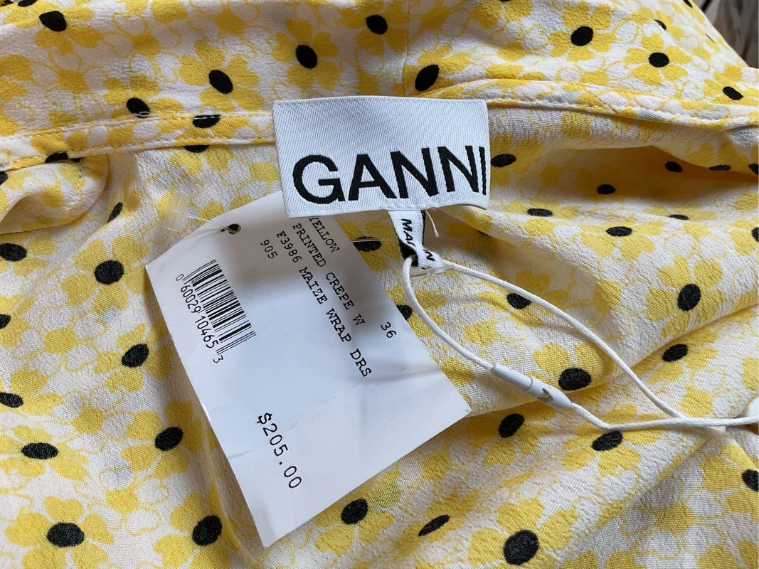 NWT GANNI Women's Maize Wrap Crepe Dress- SZ 36