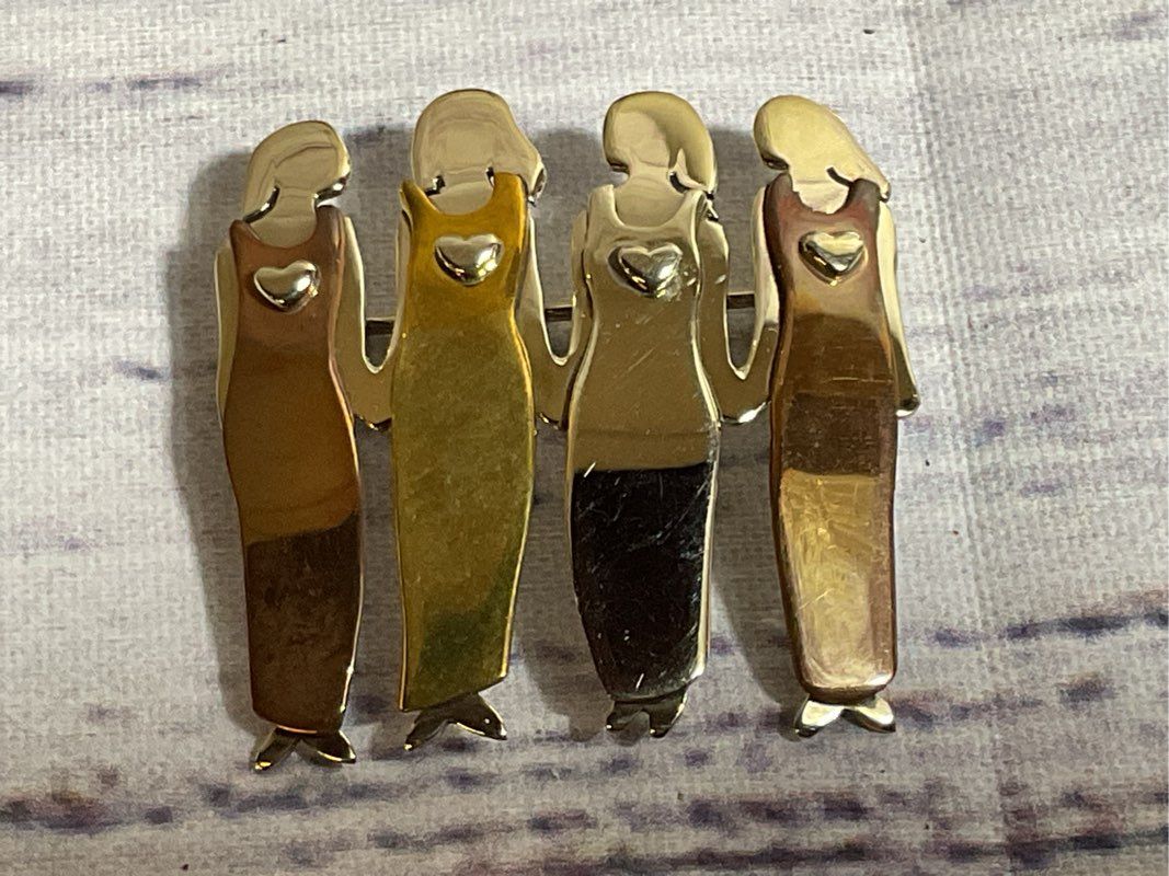 FAR FETCHED 4 Sisters Brass Brooch- 1.25"