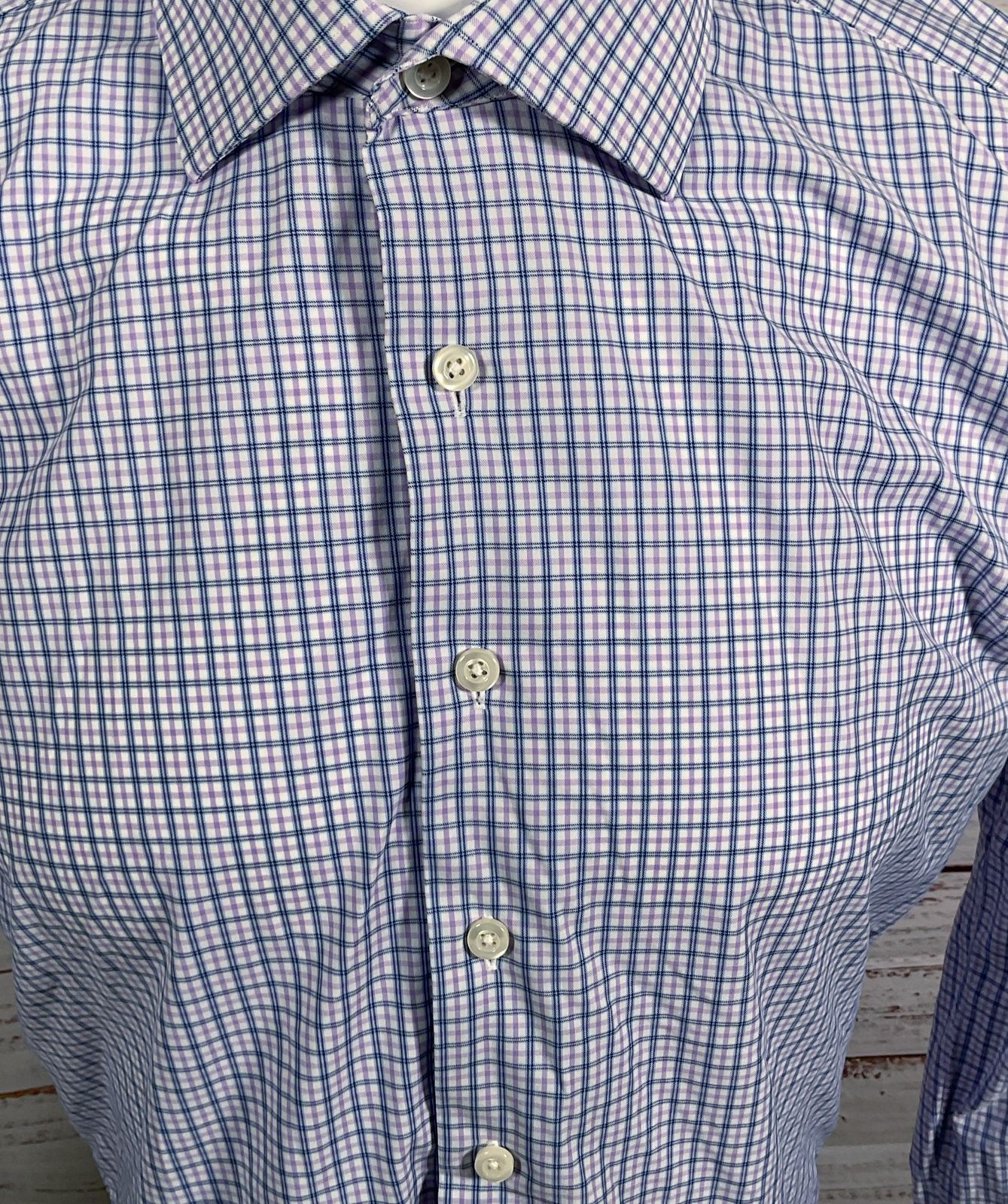 Liberty Shirt Co Check Plaid 3/4 Sleeve Shirt Blue Purple Multicolor