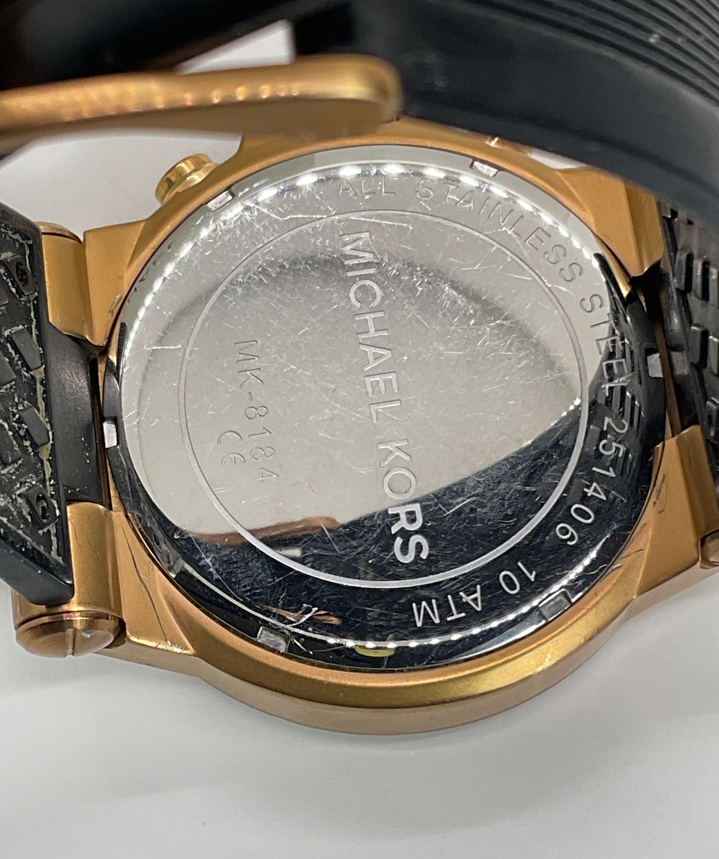 MICHAEL KORS MK-8184 Gold Tone Chronograph Black Silicone Band Watch