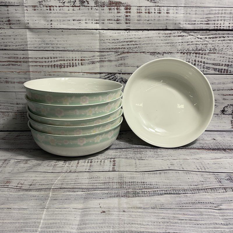 Six (6) St. James Hankook Super Strong Bone Fine China White Floral Trim Bowls