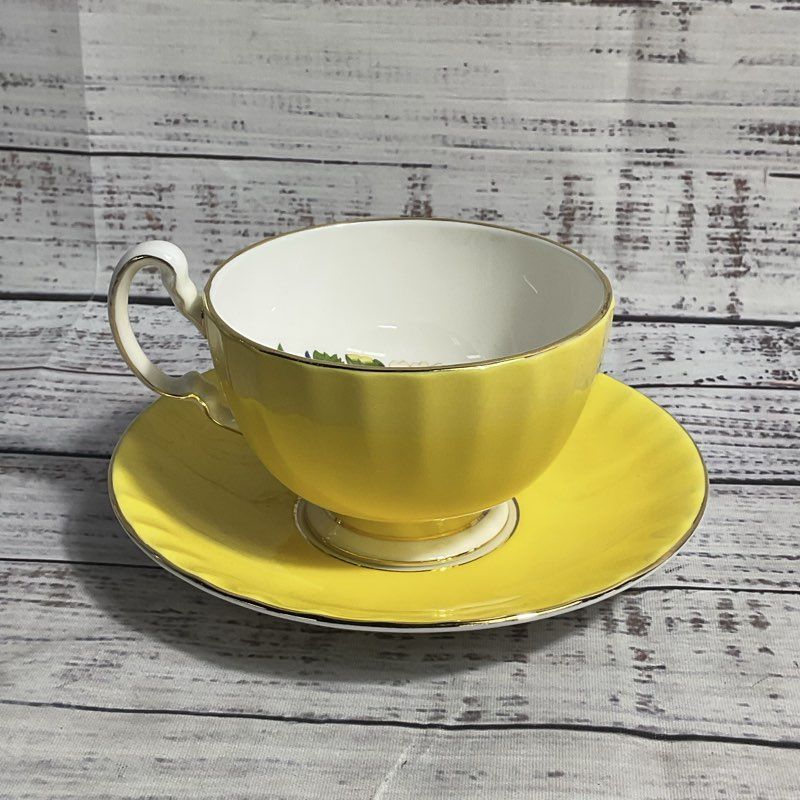 Aynsley Cottage Garden Yellow Bone China Tea Cup And Saucer Set
