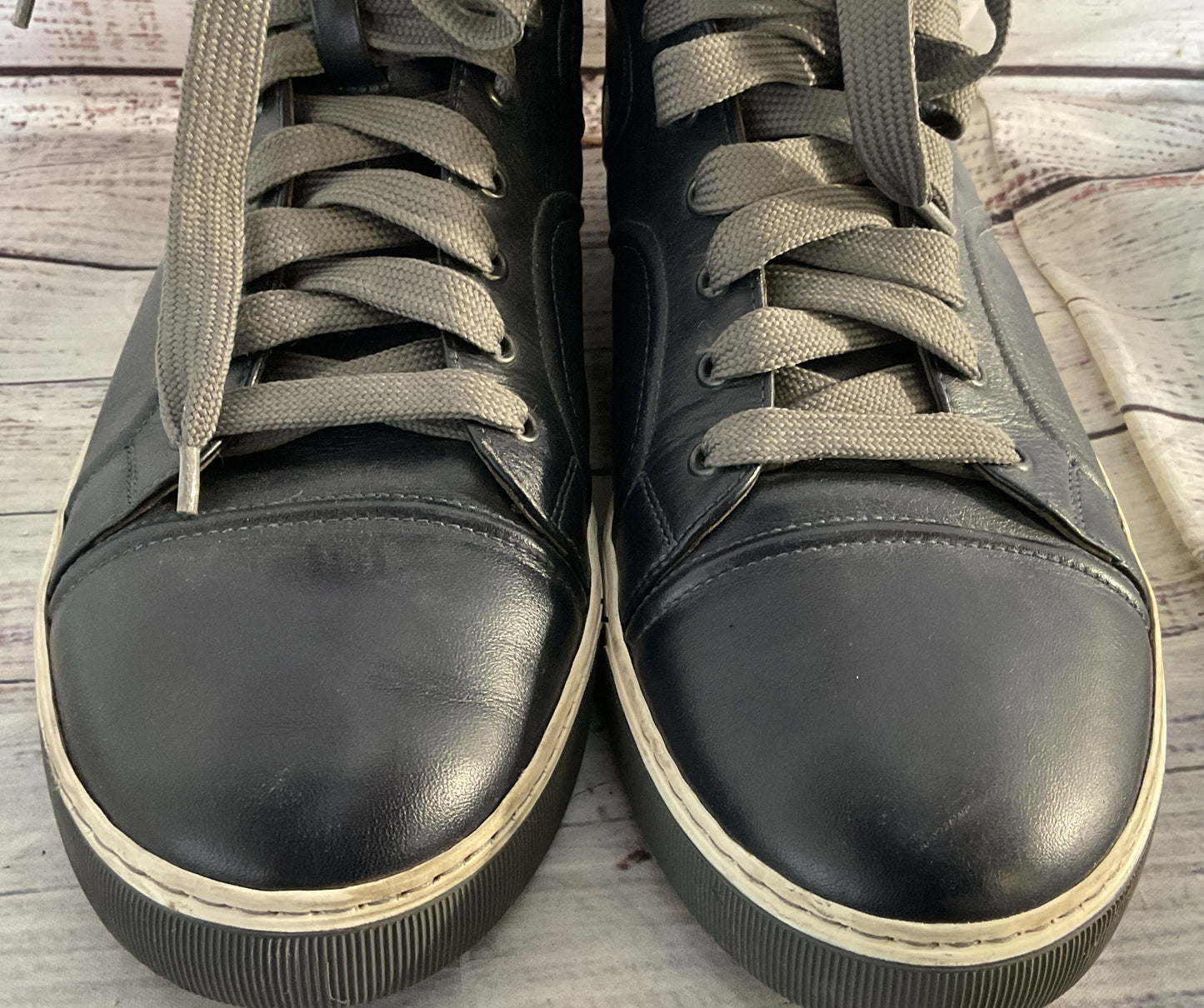 Lanvin Leather DDB0 High-Top Sneakers Navy Blue 10