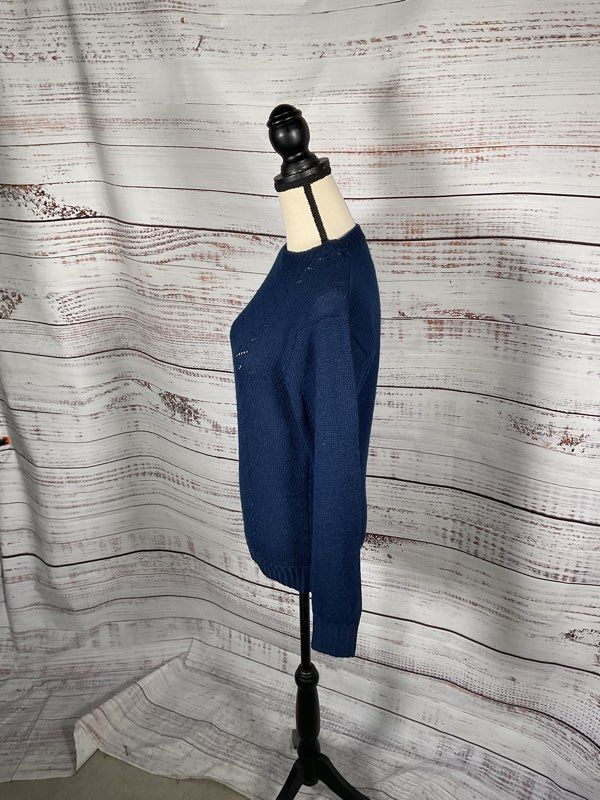 Vintage Pendleton Woolin Mills Virgin Wool Pointelles Knit Blue Pullover Size S