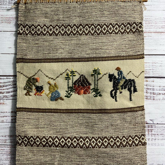 Thorkild Lesotho African Knit Wool Tapestry Family Motif 16" Hanging Wall Art