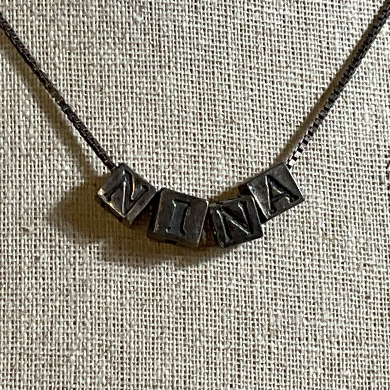 Sterling Silver "NINA" Block Beads 16" Chain Necklace- 8.62g