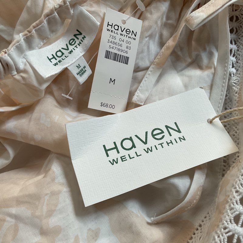 NWT HAVEN WELL WITHIN Women's Crochet 100% Cotton Pajama Dress- SZ M