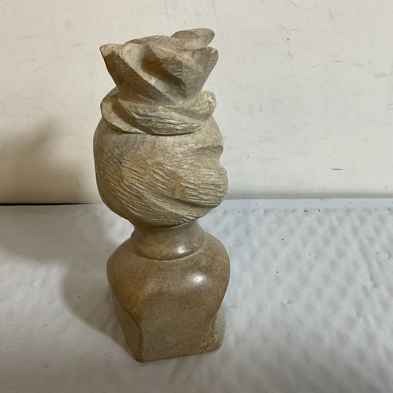 Signed VTG. Carved Limestone Abstract Bust Sculpture/Paperweight- 5.25"