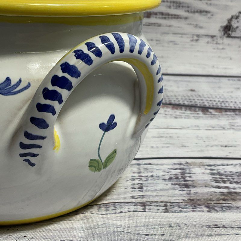Sigma Hand Painted Italian Ceramic Floral Two Handled Serving Bowl w/ Lid