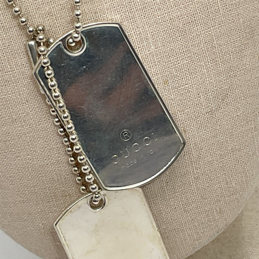 GUCCI Sterling Silver Double Dog Tags Ball Chain Necklace- 53.77
