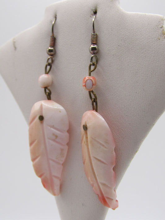 Vintage Artisan Handcrafted Coral Leaf Drop Dangle Earrings