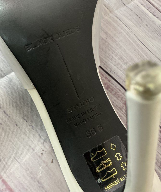 Women's Black Suede Studio Ivory Mules w/clear strap Size 6.5 US 6 Retail $348